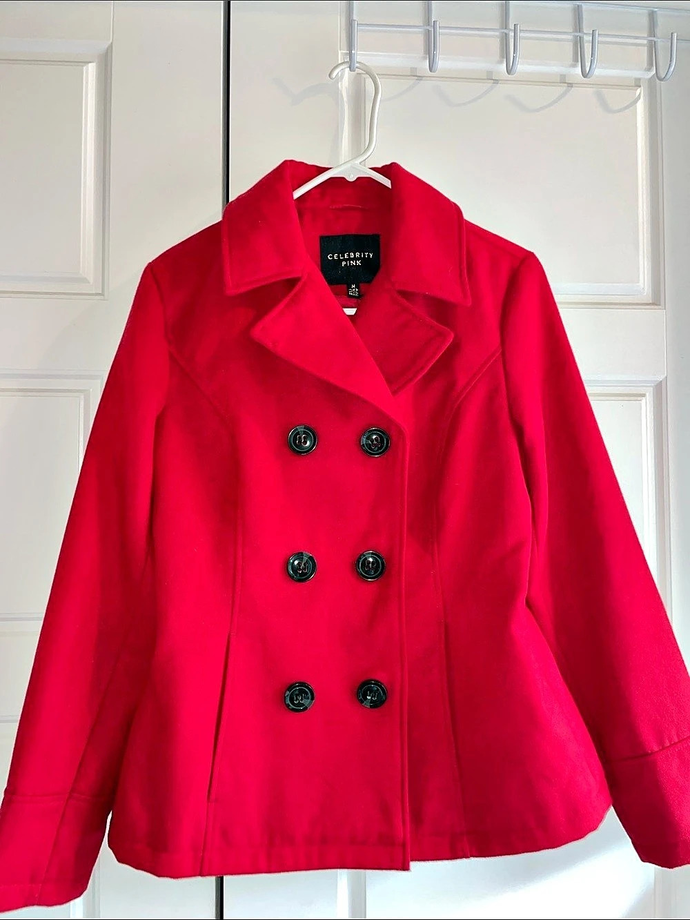 Celebrity Pink Double-Breasted Jacket in Red Size Medium Like New